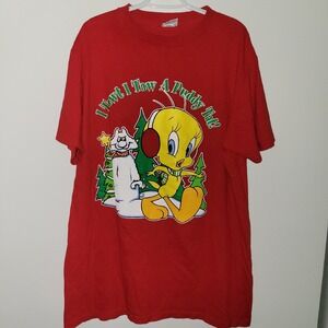 Looney Tunes Tweety Bird I Tawt I Taw A Puddy Tat Short Sleeve T-Shirt OSFA Red